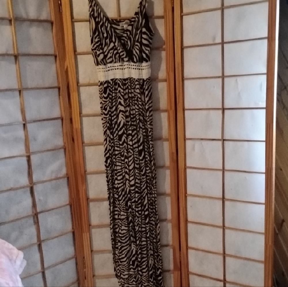 Justify Zebra Print Maxi Dress with Lace Detail